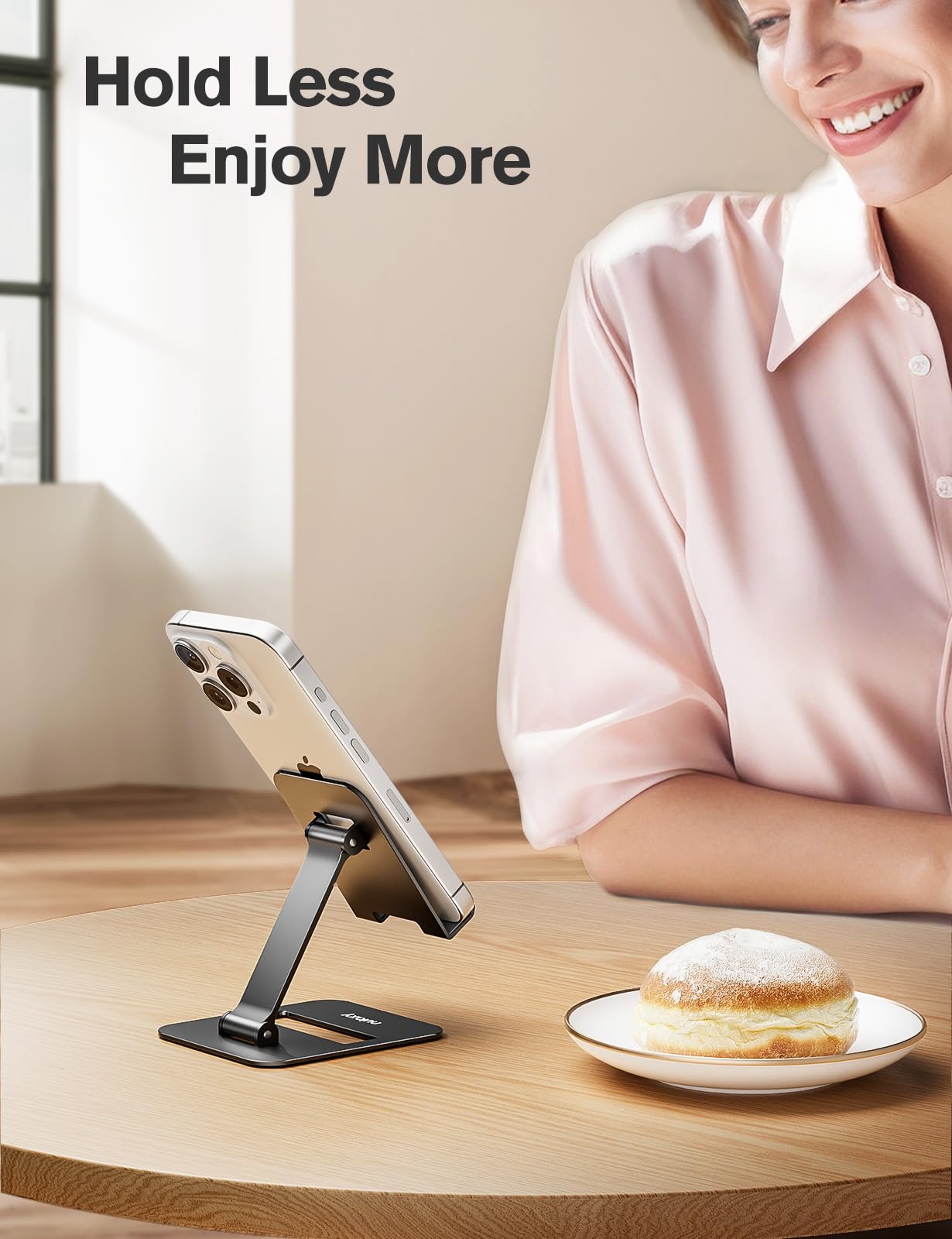 Nulaxy 2 Pack Aluminum Dual Folding Cell Phone Stand for Desk Bla - Nulaxy Official Product View 6