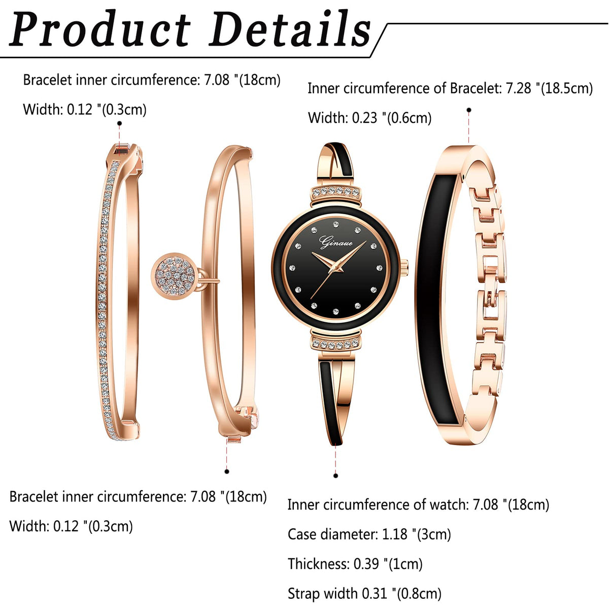Avaner Bangle Watch and Bracelet Set 4 Pcs Wrist Watch - Avaner Official Imagery - 6