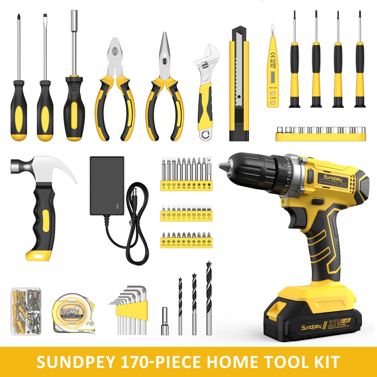 Sundpey 170 Pcs Portable Basic Home Tool Kit Set with 21V - Sundpey Official Imagery - 3