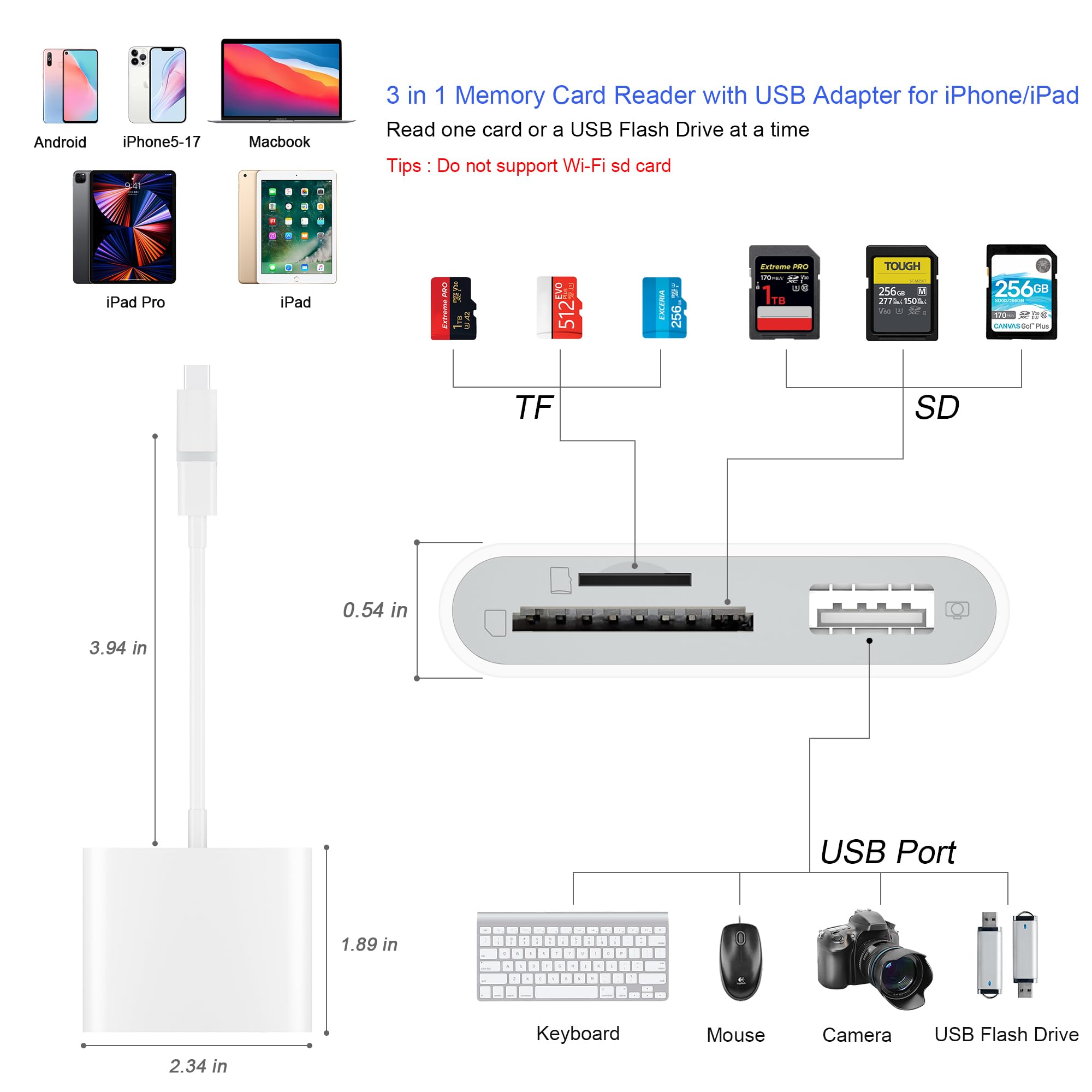 SZHAIYIJIN SD Card Reader for iPhone, Memory Card Reader with USB by SZHAIYIJIN - Angle View 2