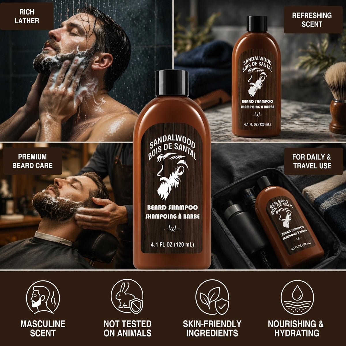 Rinse Robust Beard Care Kit for Men 6 PCS Sandalwood Scent - Rinse & Robust Official Imagery - 4