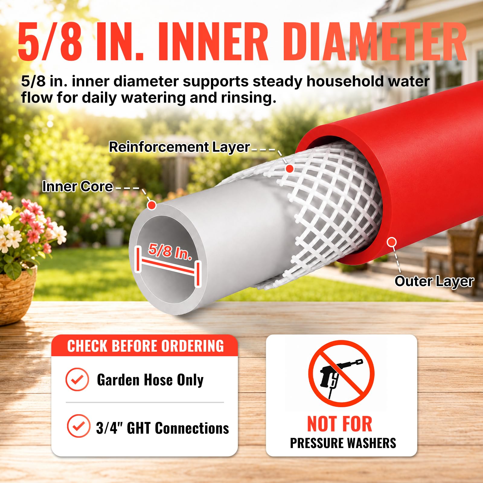 YAMATIC 100FT Flexible Garden Hose 5/8", Brass Swivel Handle Burs - YAMATIC Official Product View 5