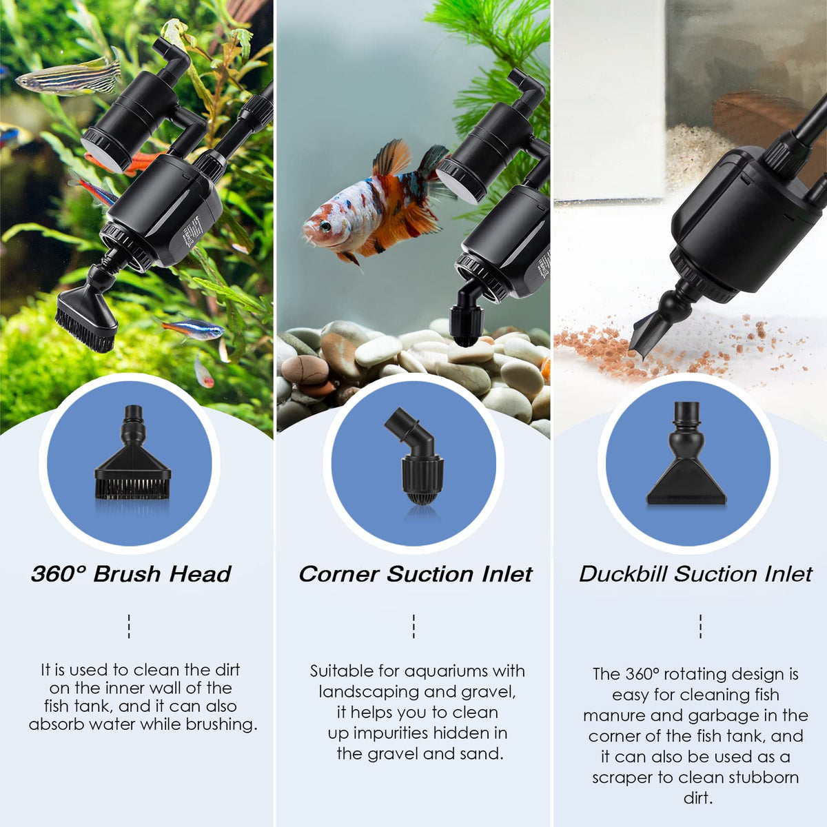 AQQA 6 in 1 Electric Aquarium Gravel Cleaner 320GPH 20W Fish - AQQA Official Imagery - 4