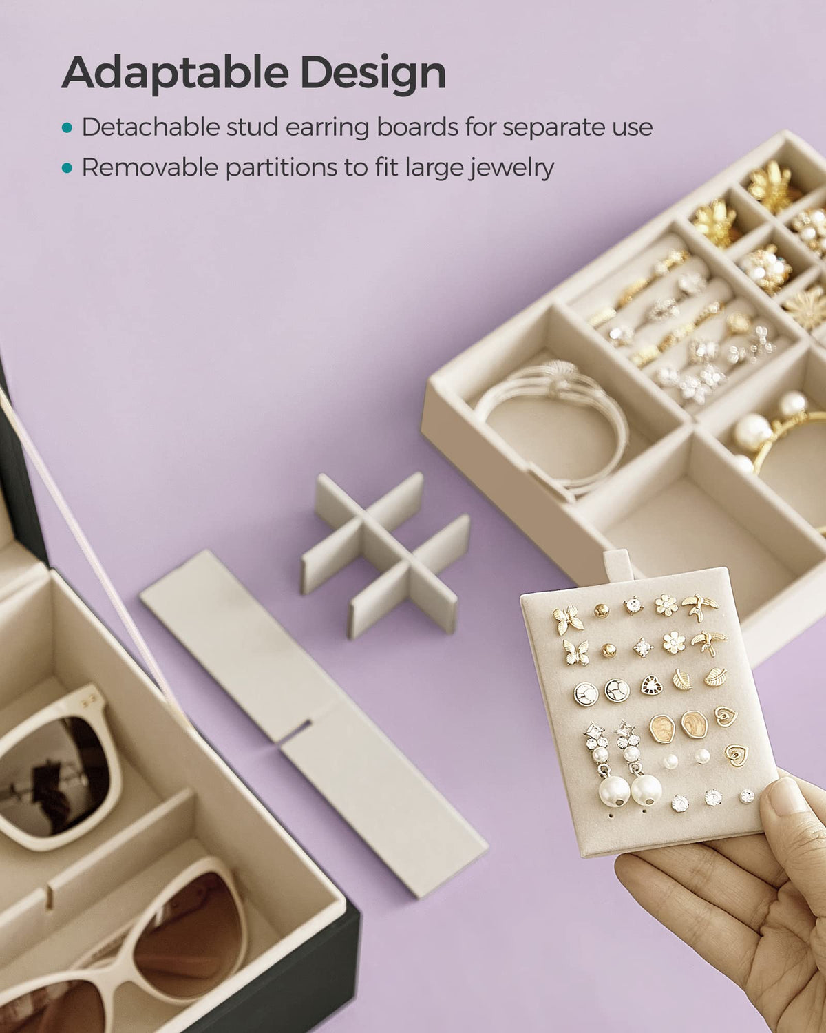 SONGMICS 2 Layer Jewelry Box with Handle Removable Tray - SONGMICS Official Imagery - 8