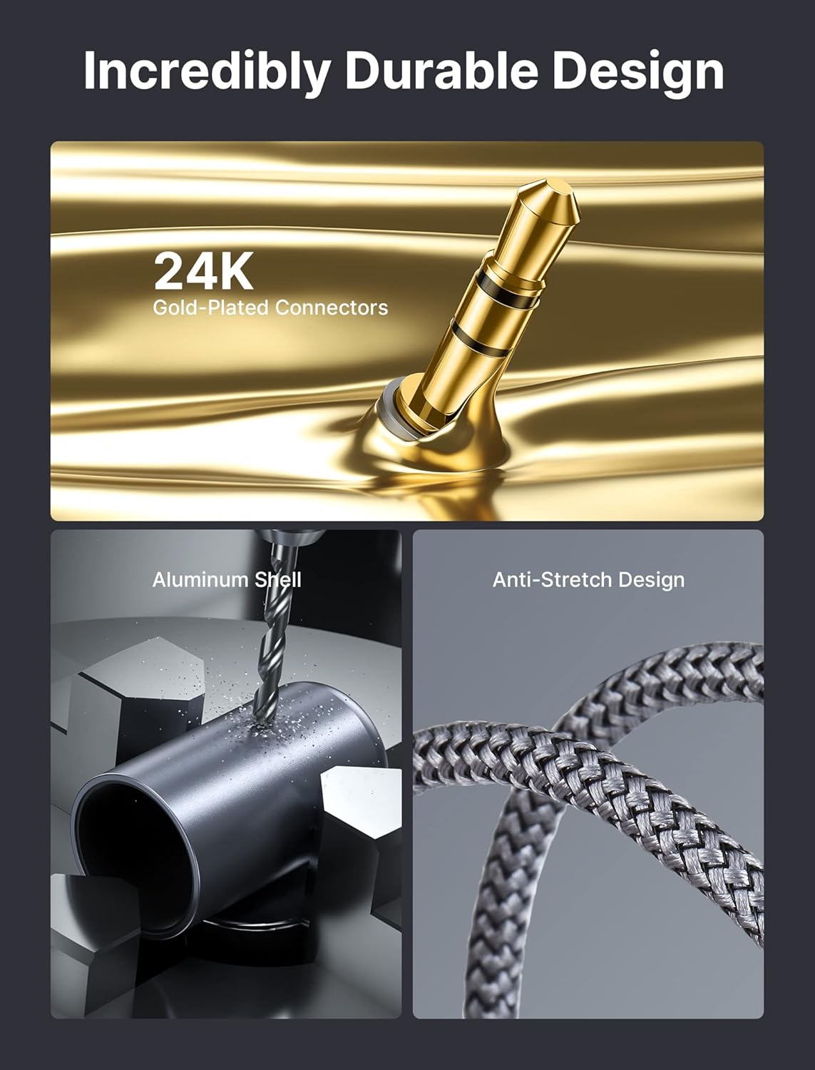 JSAUX RCA to 3.5mm audio cable, 6.6ft long, male to male jack, used for connecting headphones or audio devices