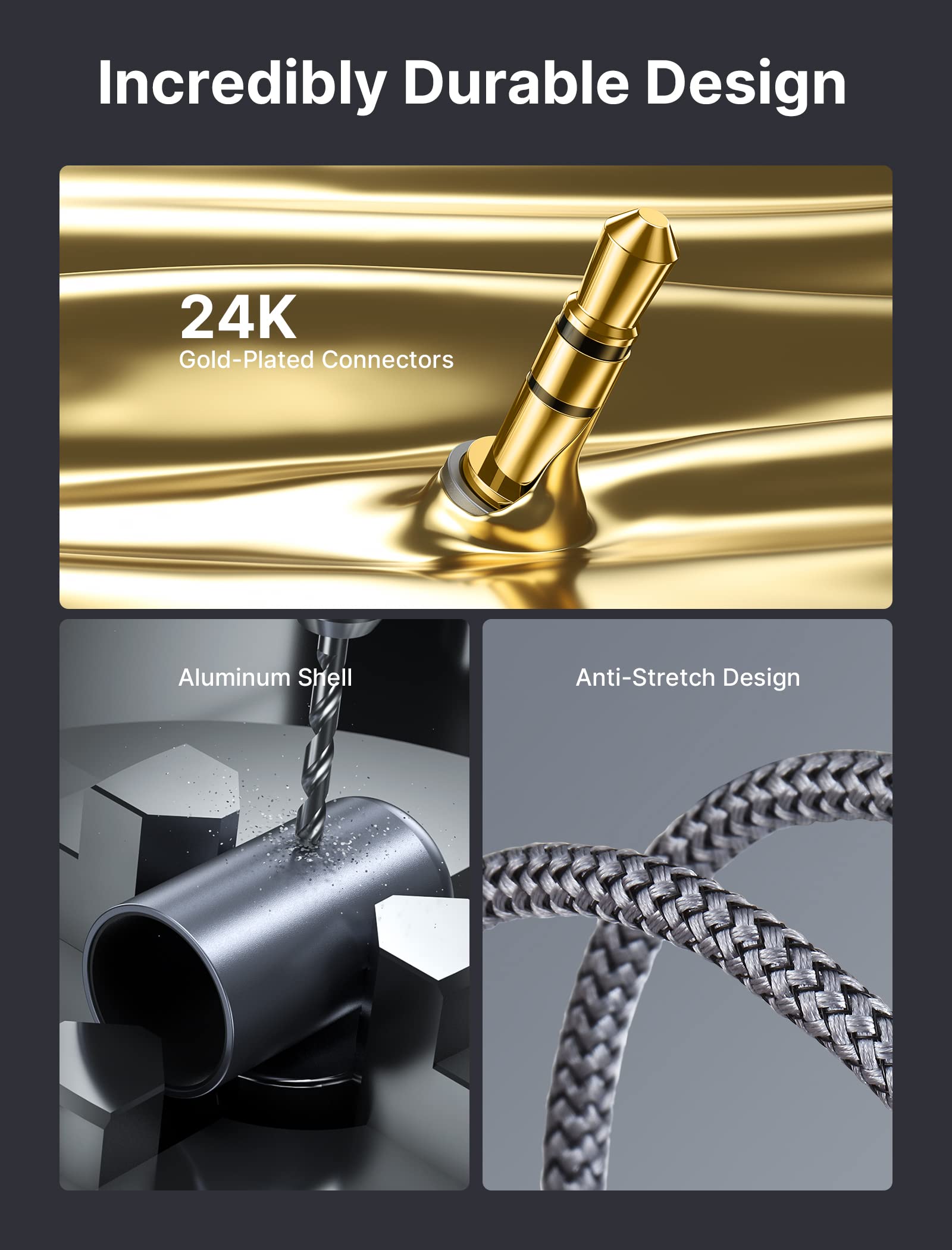 JSAUX 10ft/3M Aux to RCA Headphone Male to Male Jack Adapter Nylo by JSAUX - Angle View 3