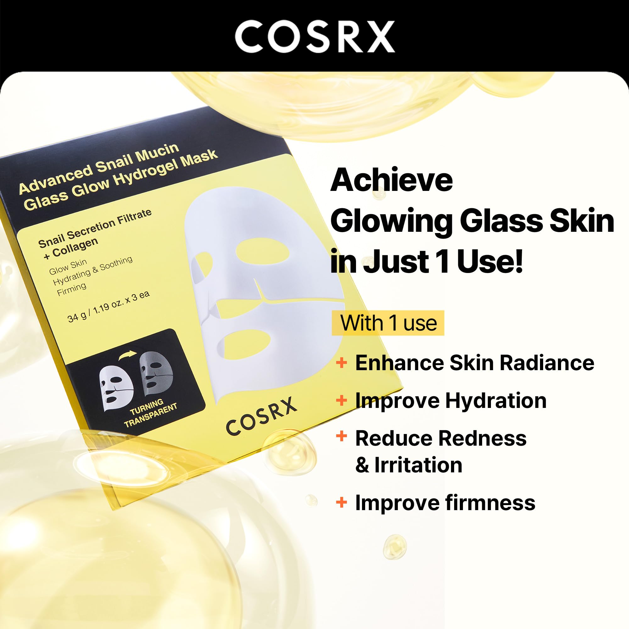 COSRX Advanced Snail Mucin Glass Glow Hydrogel Face Masks - COSRX