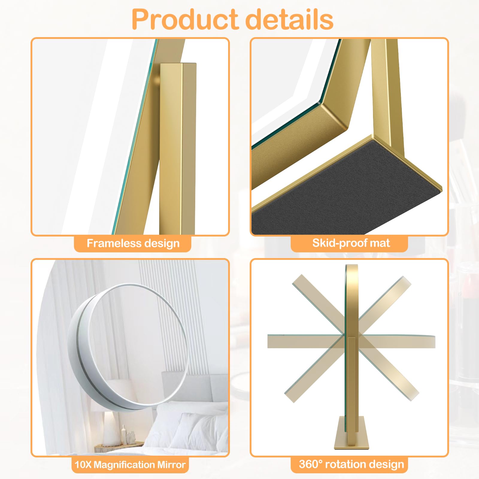 Gvnkvn Arched Makeup Vanity Mirror with Lights 17.2" LED Makeup Mirror Detachabl - Gvnkvn Official Product View 3