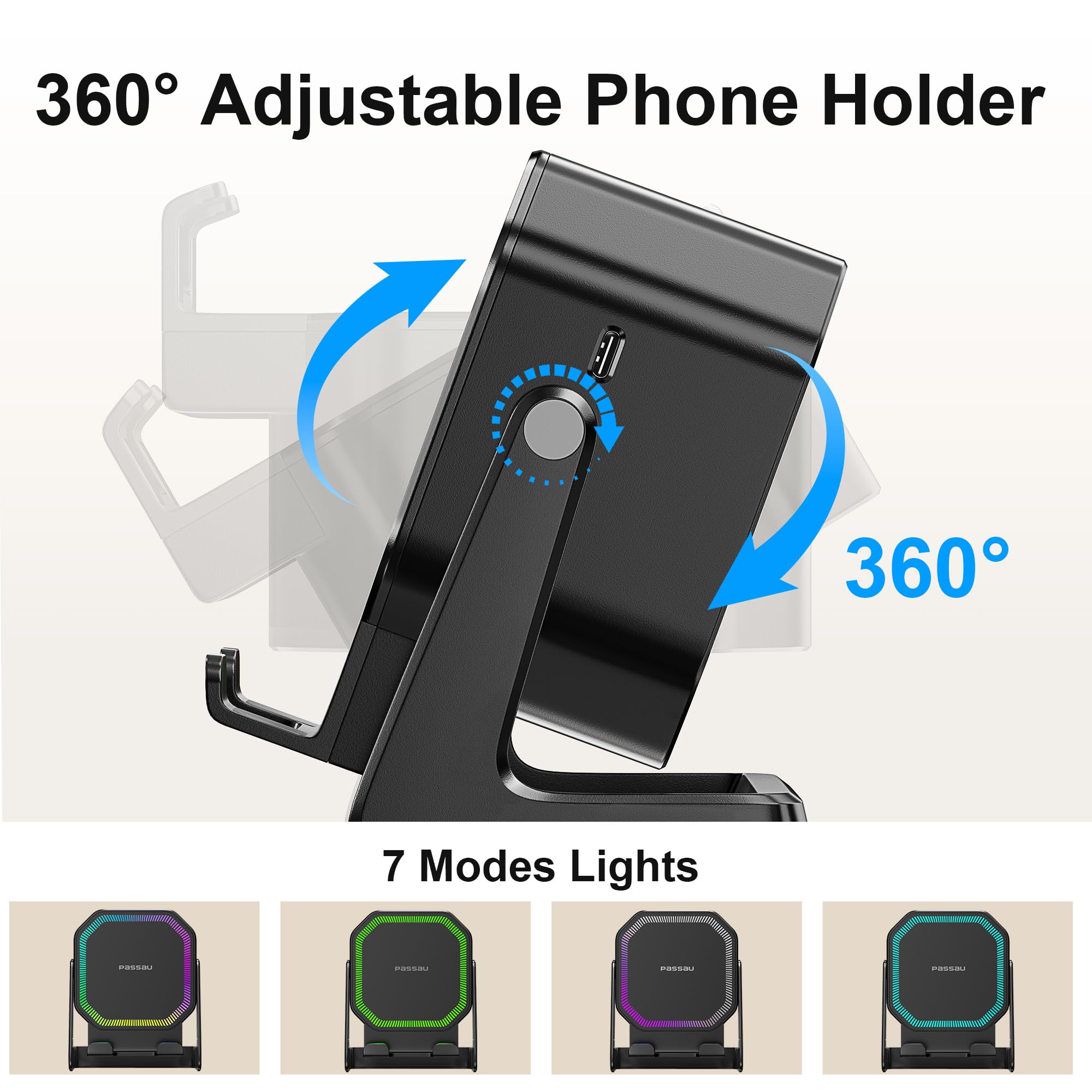 Passau Wireless Induction Bluetooth Speaker with Phone Stand RGB - Passau Official Product View 6
