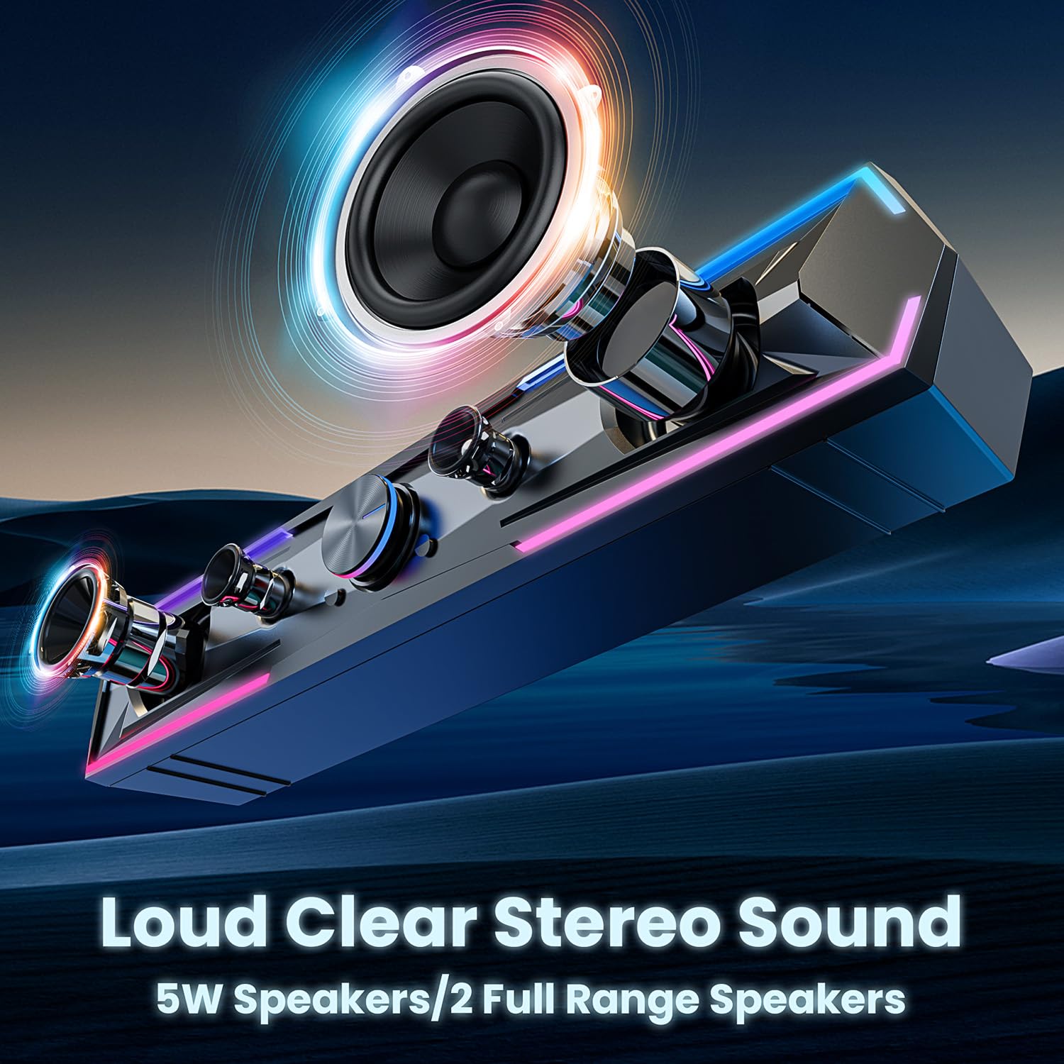 Tylubio Computer Speakers for Pc Desktop with Clear Sound, Flowing LED PC Speaker for Computer Desktop Laptop Monitor, Bluetooth & USB Input Black