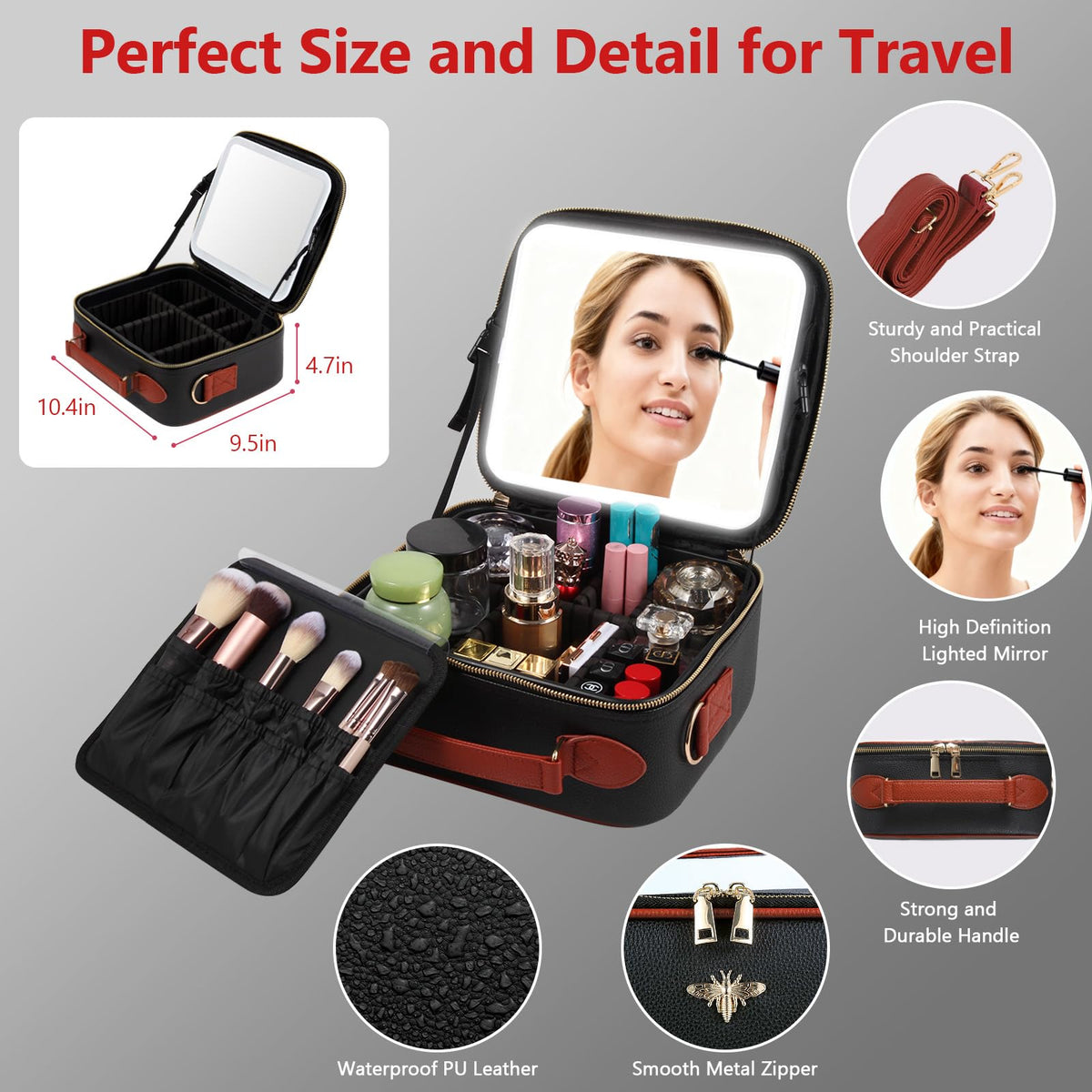 Travel Makeup Bag with Light Up Mirror Portable Makeup Bag - GIUWESOY Official Imagery - 5