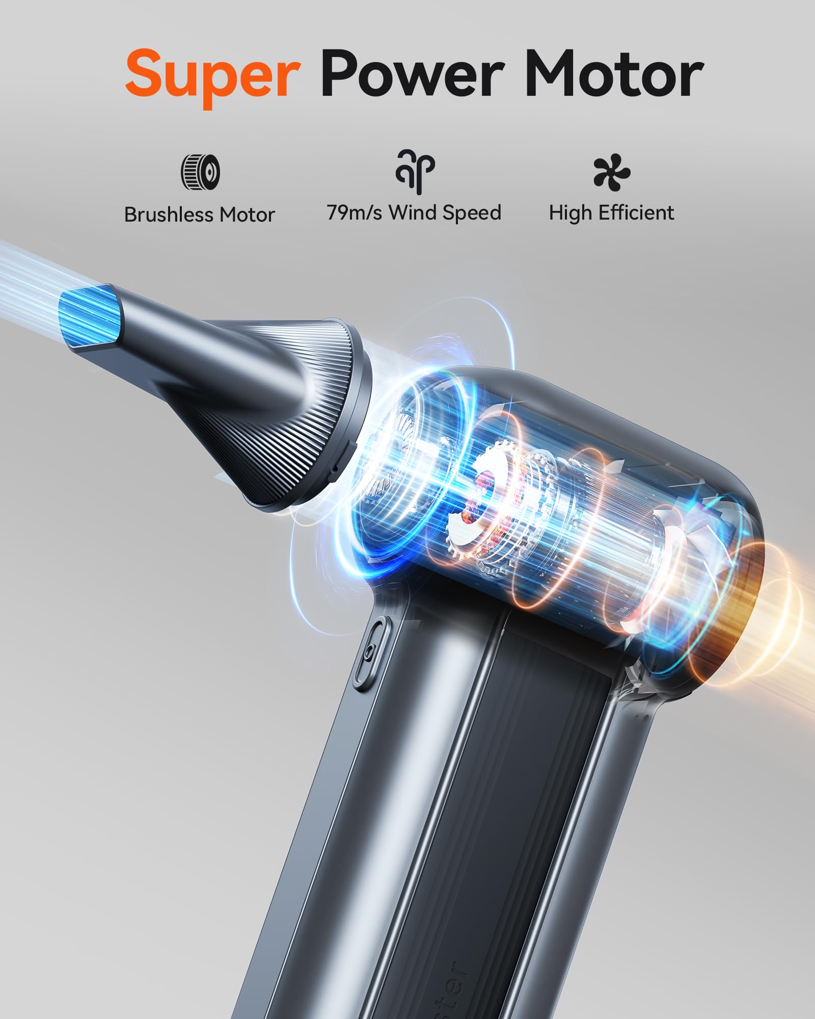 WOLFBOX MF100 Compressed Air Duster, 150000RPM Turbo Fan, 45 m/s by WOLFBOX - Angle View 3