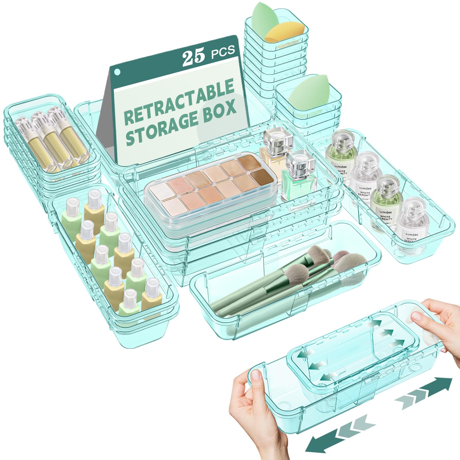 25 Pcs Clear Drawer Organizer, Adjustable Drawer Storage Box, - Product Imagery