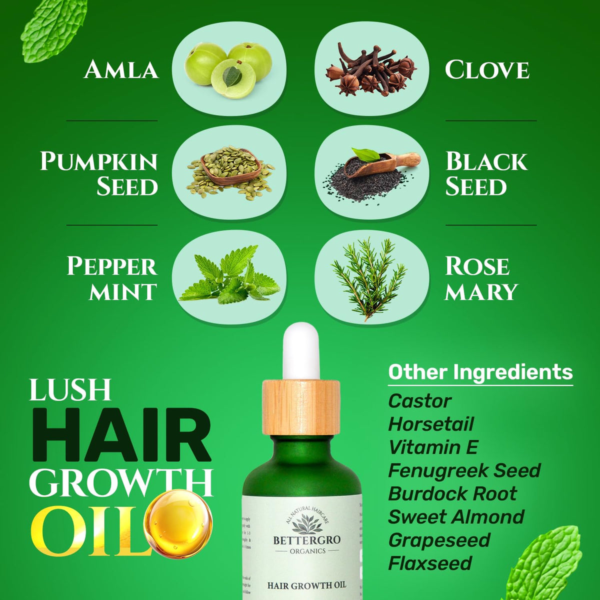 BetterGRO Organic Hair Growth Oil Herbal Natural Blend with - BetterGRO Official Imagery - 3