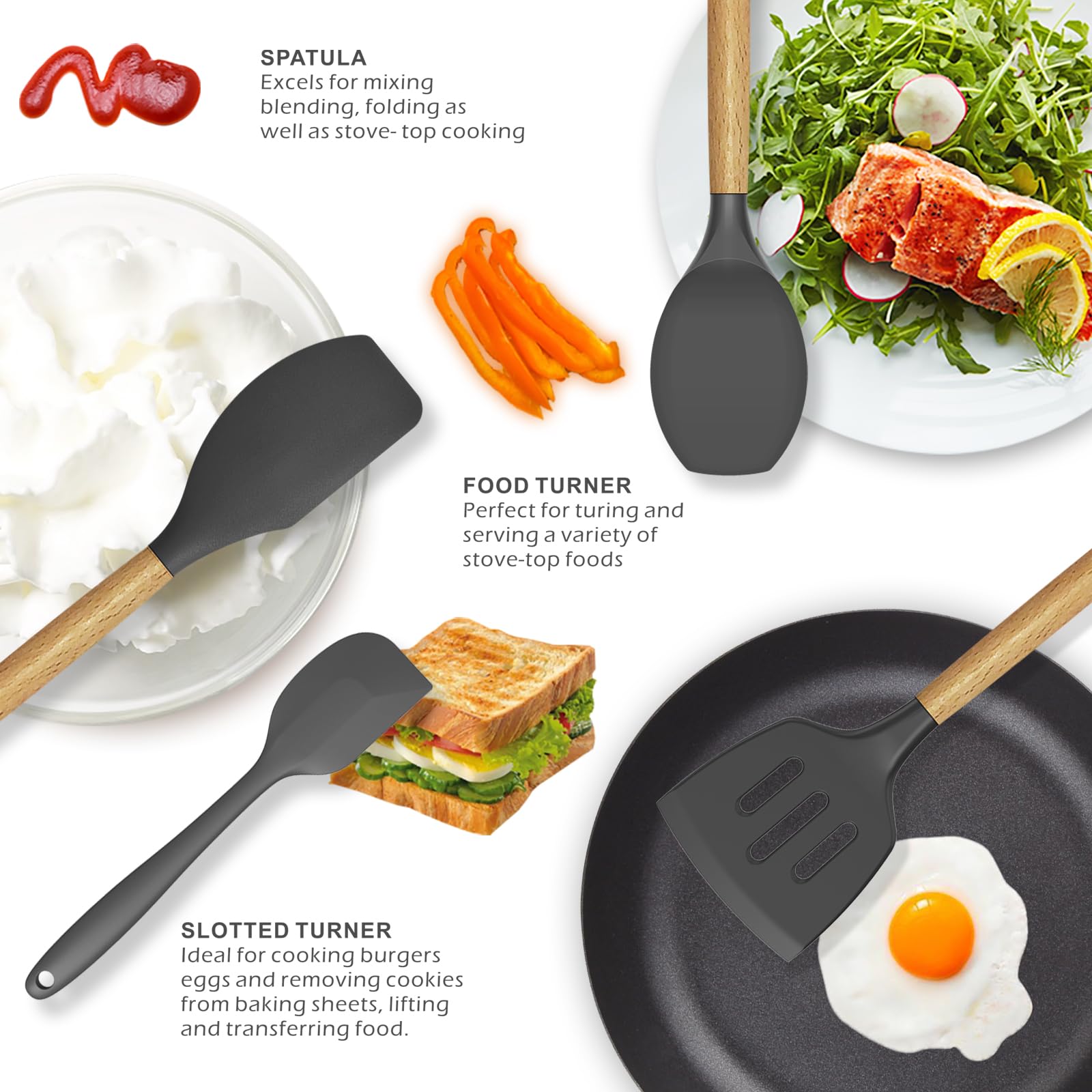 oannao Silicone Cooking Utensils Kitchen Utensil Set - 446°F Heat by oannao - Angle View 4