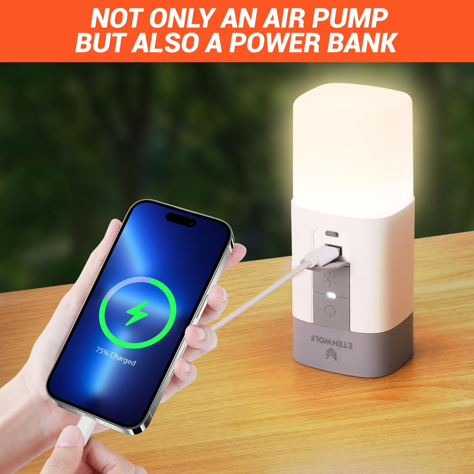 ETENWOLF Air Pump for Inflatables with 10400 mAh Battery & Camping Lig - View 7