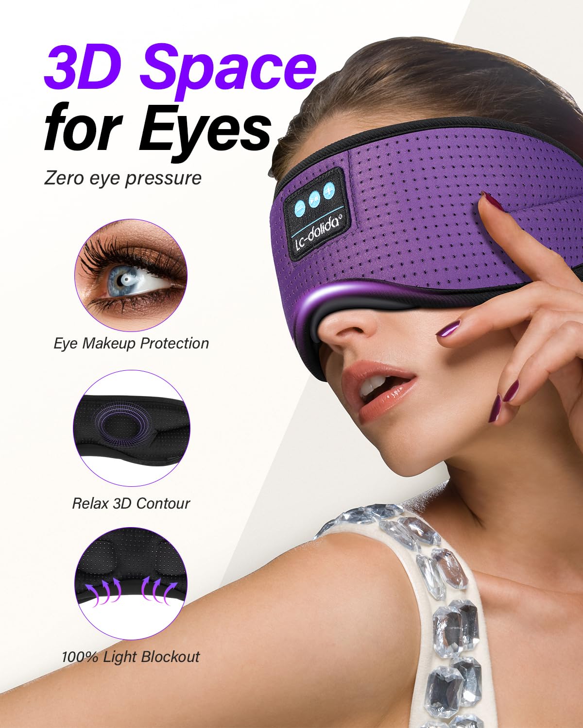 LC-dolida Sleep Headphones, White Noise Bluetooth Sleep Mask 3D B - LC-dolida Official Product View 2