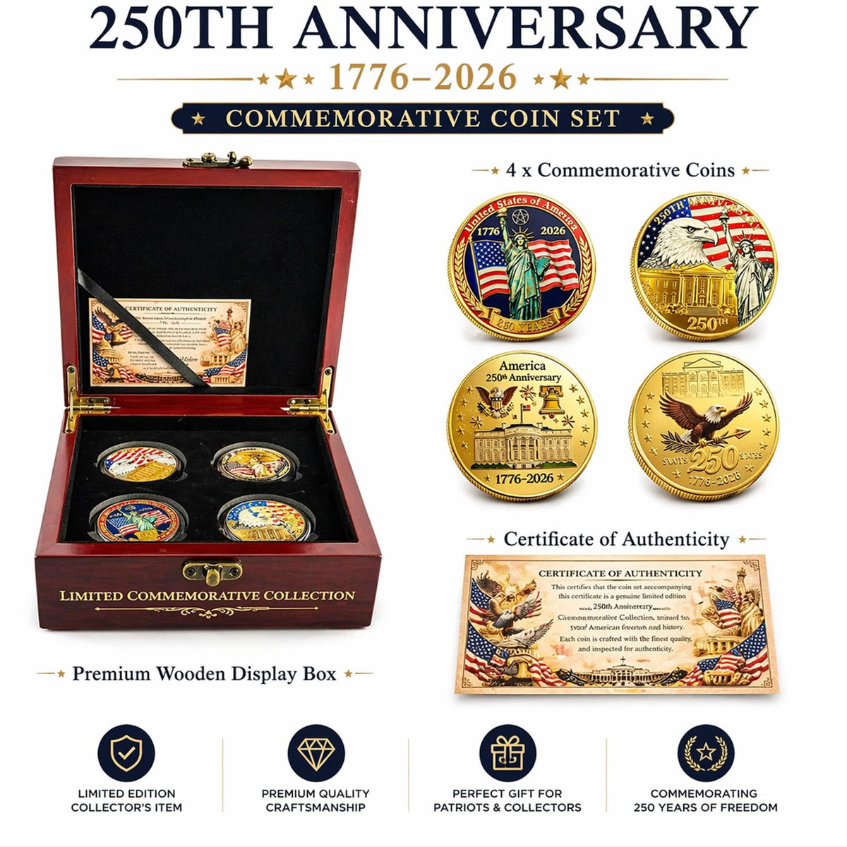 250th Anniversary USA Coin Set 4PCS Patriotic Challenge - Mascotwish Official Imagery - 4