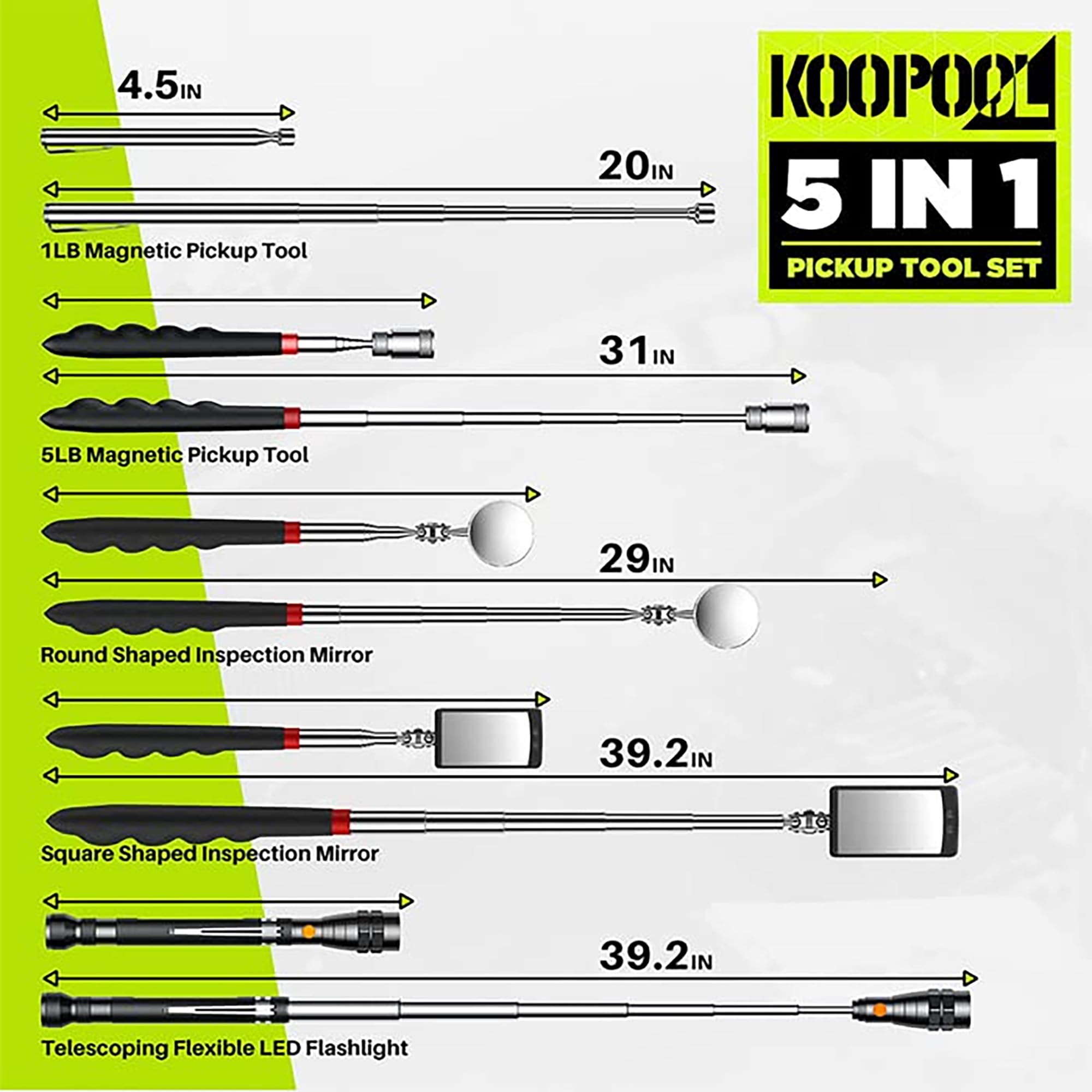 KOOPOOL Telescoping Magnetic Pickup Tool Set, Inspection Mirror Telesc - View 7