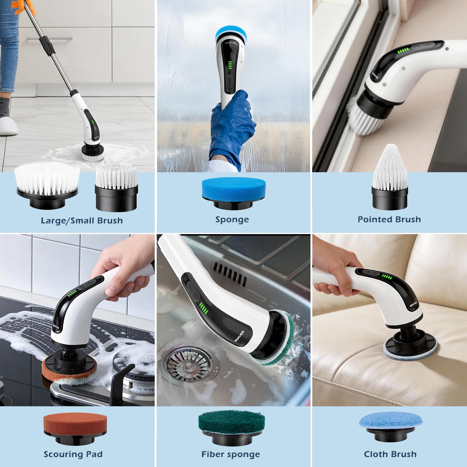 Bomves Electric Spin Scrubber, Power Shower Cleaning Brush with L - Bomves Official Product View 6