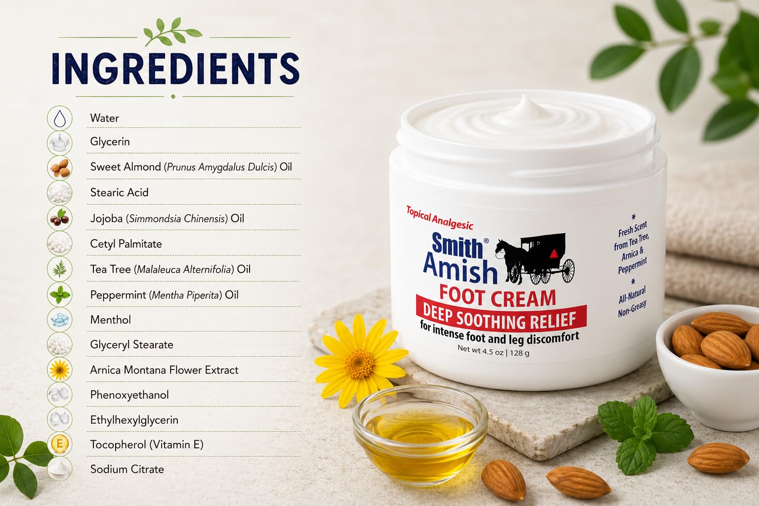 Smith Amish Foot Cream – Cooling Relief for Tired Feet 4.5 oz