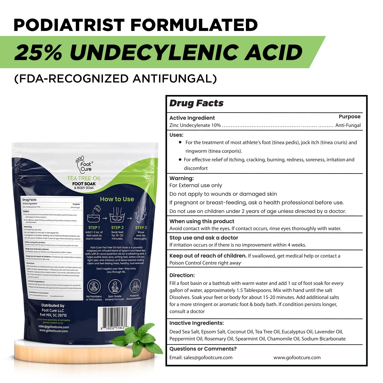Tea Tree Oil Epsom Salt Foot Soak for Toenail Fungus Treatment, - FOOT CURE
