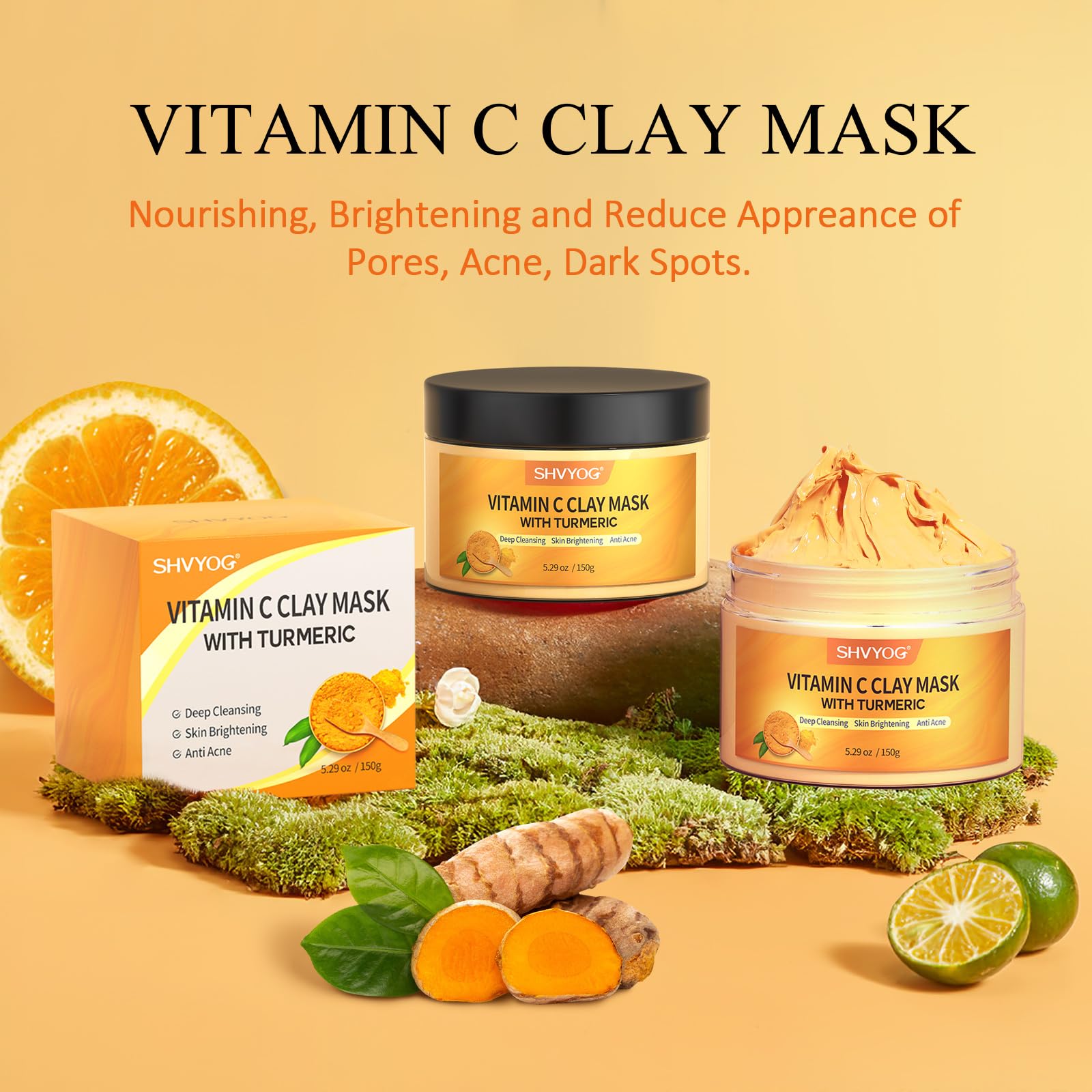 SHVYOG Turmeric Vitamin C Clay Mask with Kaolin Clay for Dull - SHVYOG