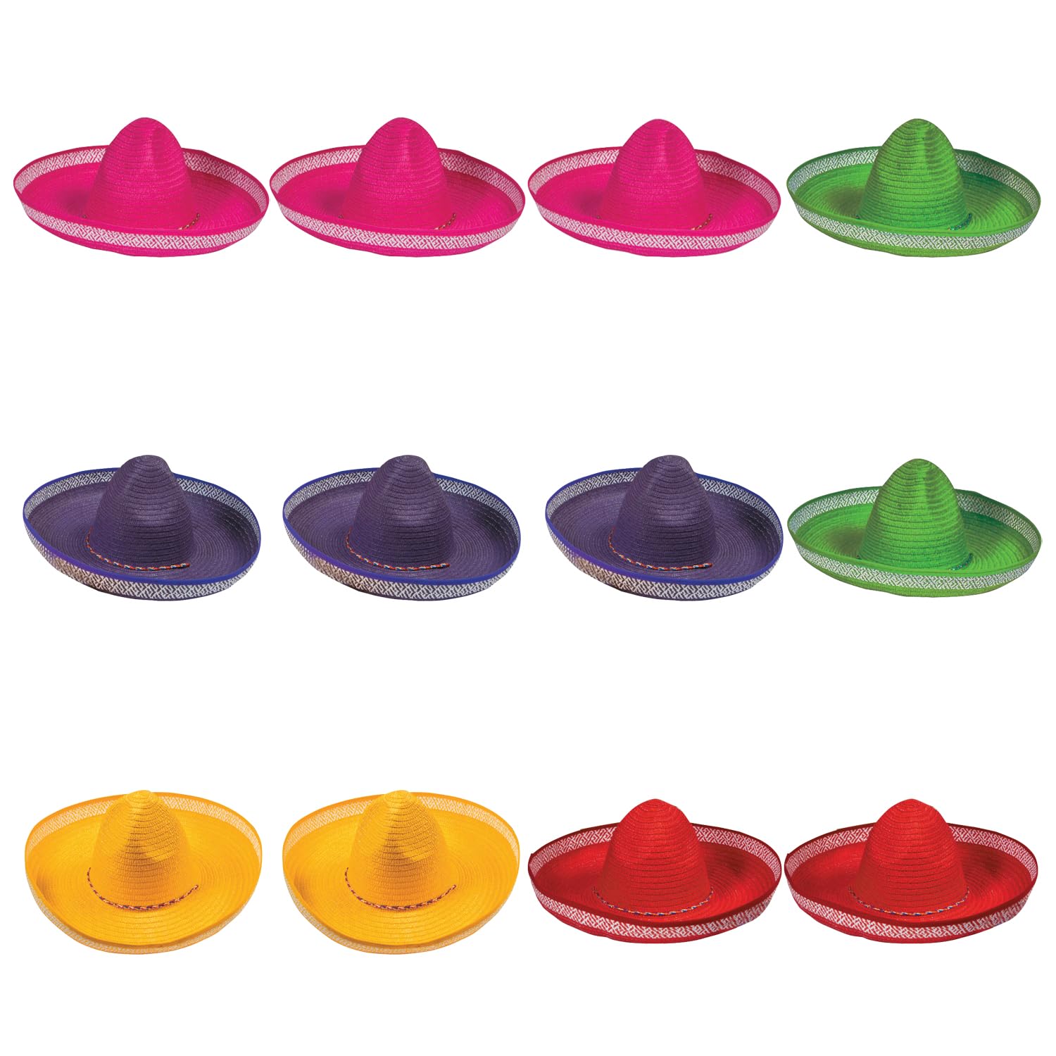 Fun Express Colored Sombrero Hats - Long-Lasting Set of 12 - Product Imagery