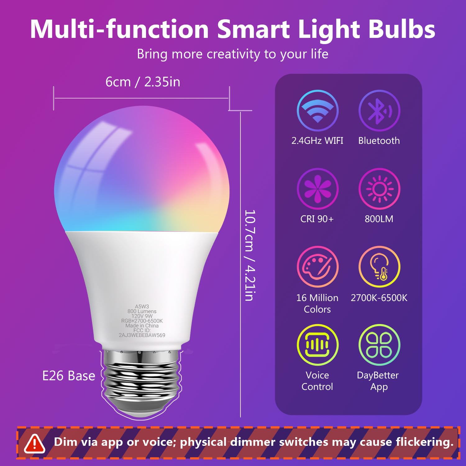 DAYBETTER A19 E26 Smart Light Bulbs,Compatible with Alexa & Google Home - DAYBETTER Official Product View 2