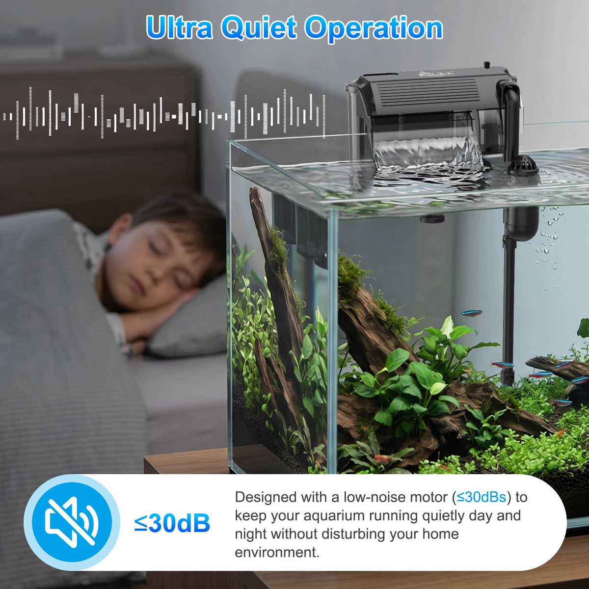 AQQA Aquarium Hang on Back Filter Slim Quiet HOB Power - AQQA Official Imagery - 5