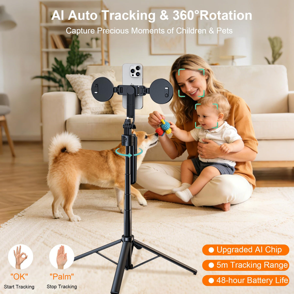 71 Auto Face Tracking Tripod for iPhone with 2 Lights 360 - Ocwqp Official Imagery - 3