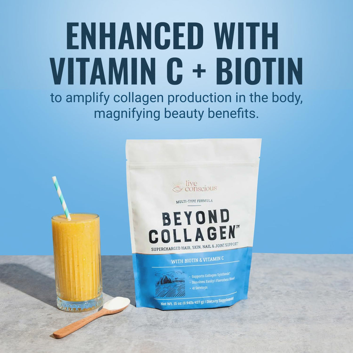Live Conscious Beyond Collagen Powder for Women Men w Biotin - Live Conscious Official Imagery - 7