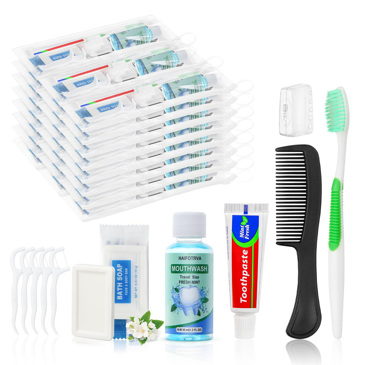 30 Set Personal Hygiene Kit Bulk 8 in 1 Travel Toothbrush - HAIFOTRVA Official Imagery - 1