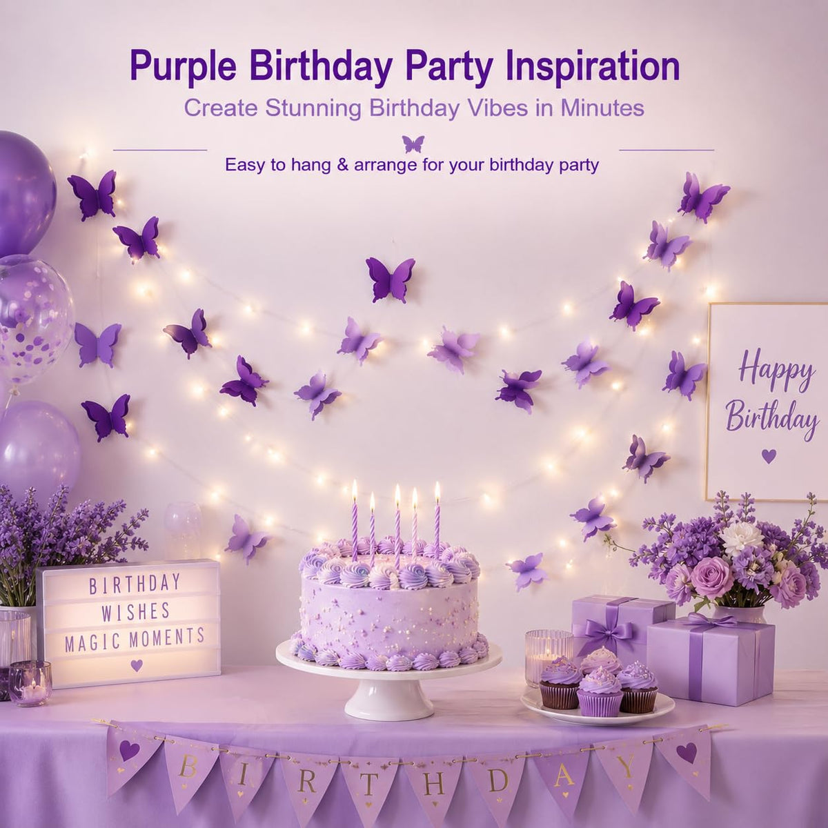 198Pcs Purple Birthday Party Decorations Supplies for Women - JollyScape Official Imagery - 7