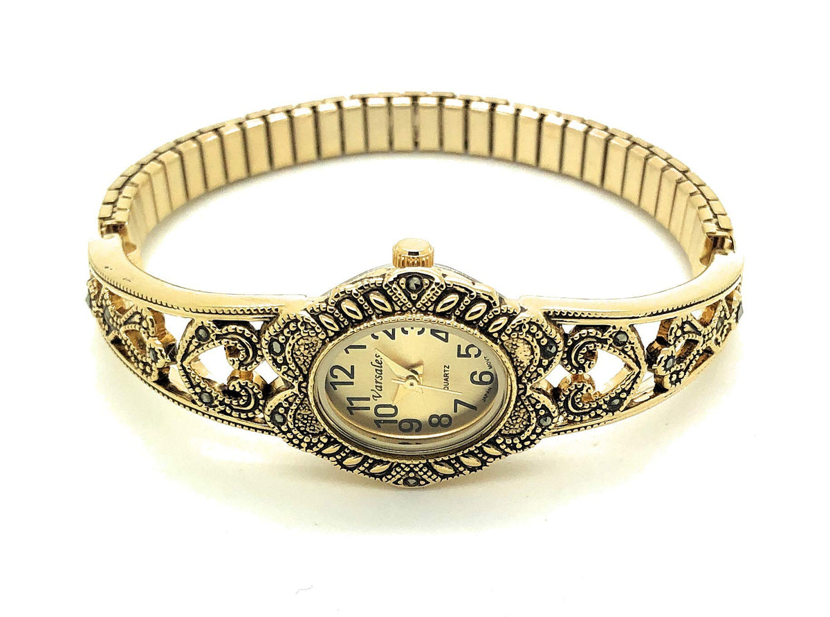 VERSALES Ladies Elegant Oval Marcasite Stretch Elastic Band - VERSALES Official Imagery - 3
