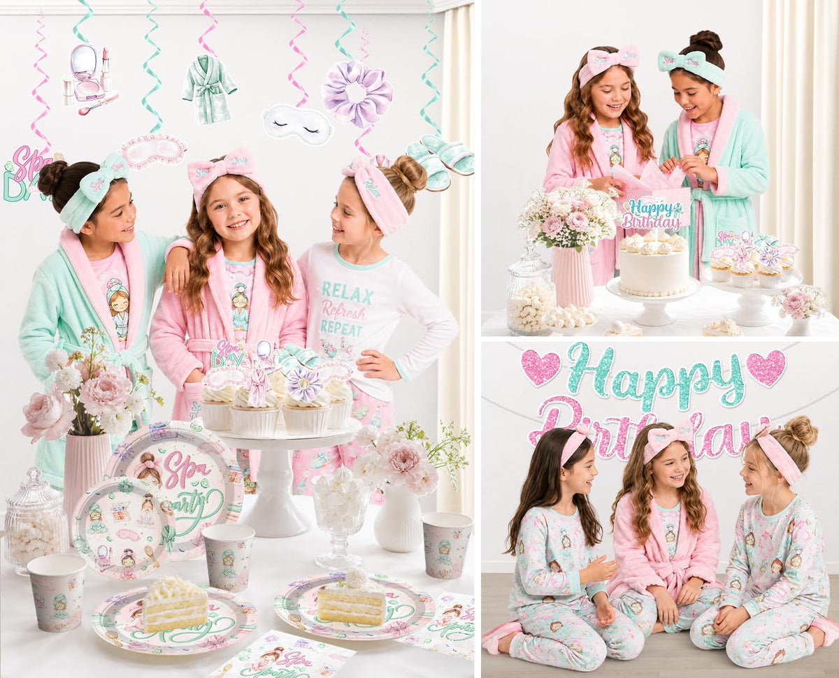 205pcs Spa Party Supplies for Girls Tableware Set for 25 - Yingoto Official Imagery - 8