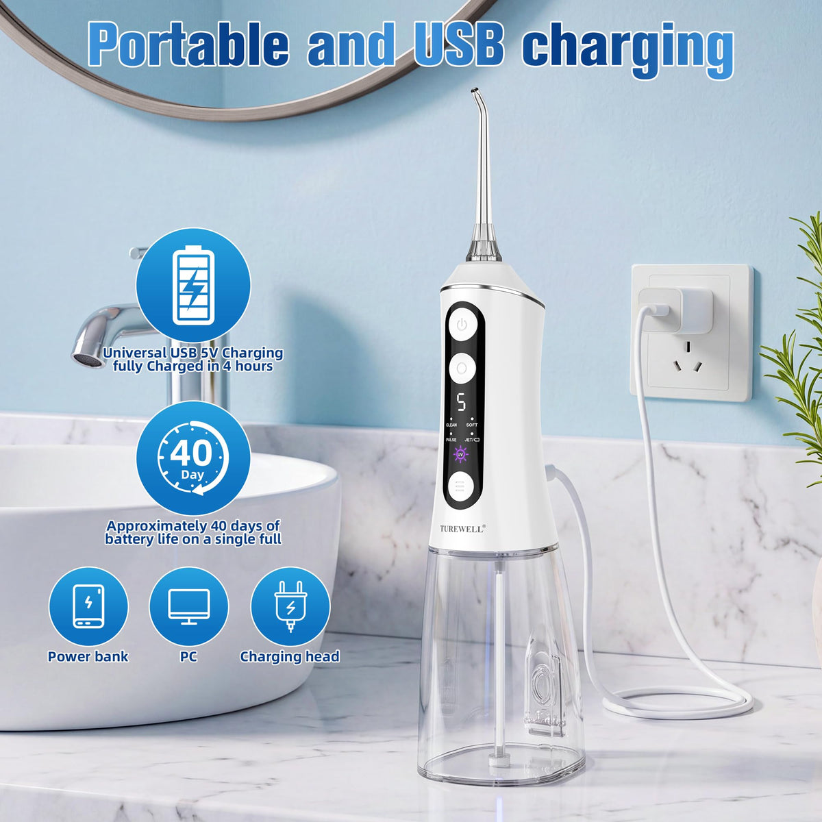 TUREWELL Water Flosser with UV Mode Portable Oral Irrigator - TUREWELL Official Imagery - 7