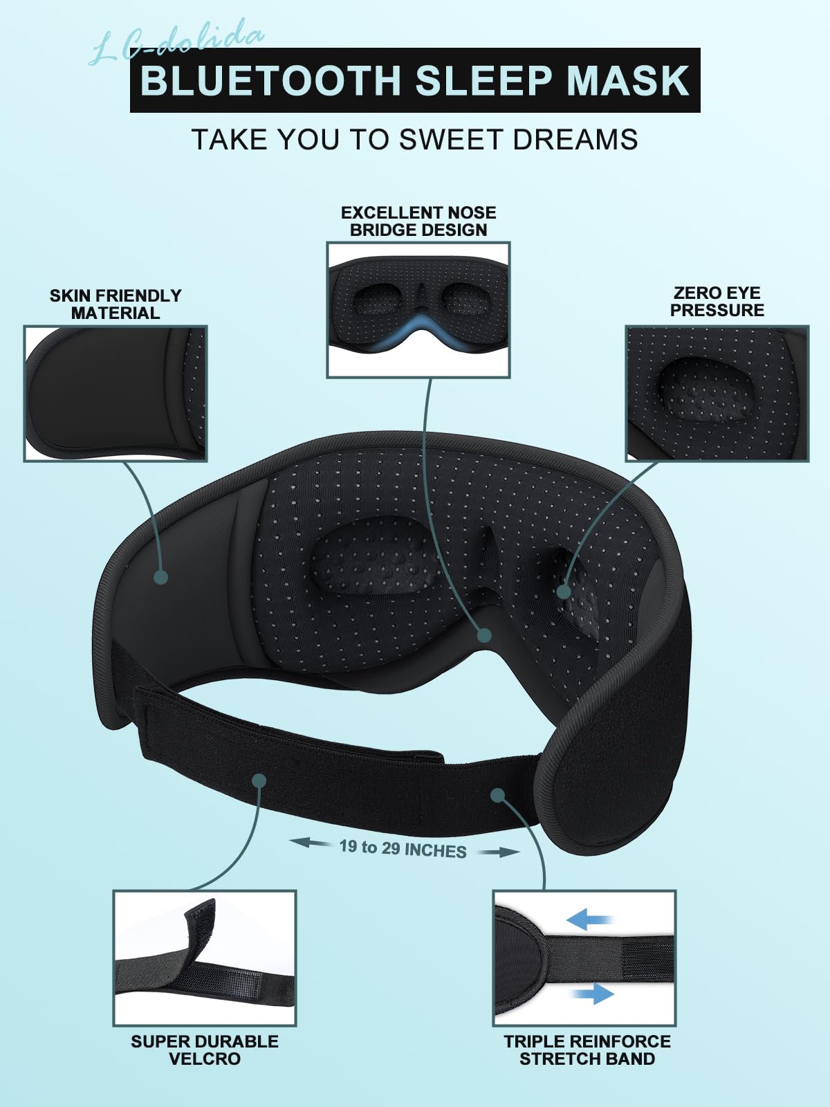 LC-dolida Sleep Headphones, 3D Sleep Mask Bluetooth Wireless Musi - LC-dolida Official Product View 6