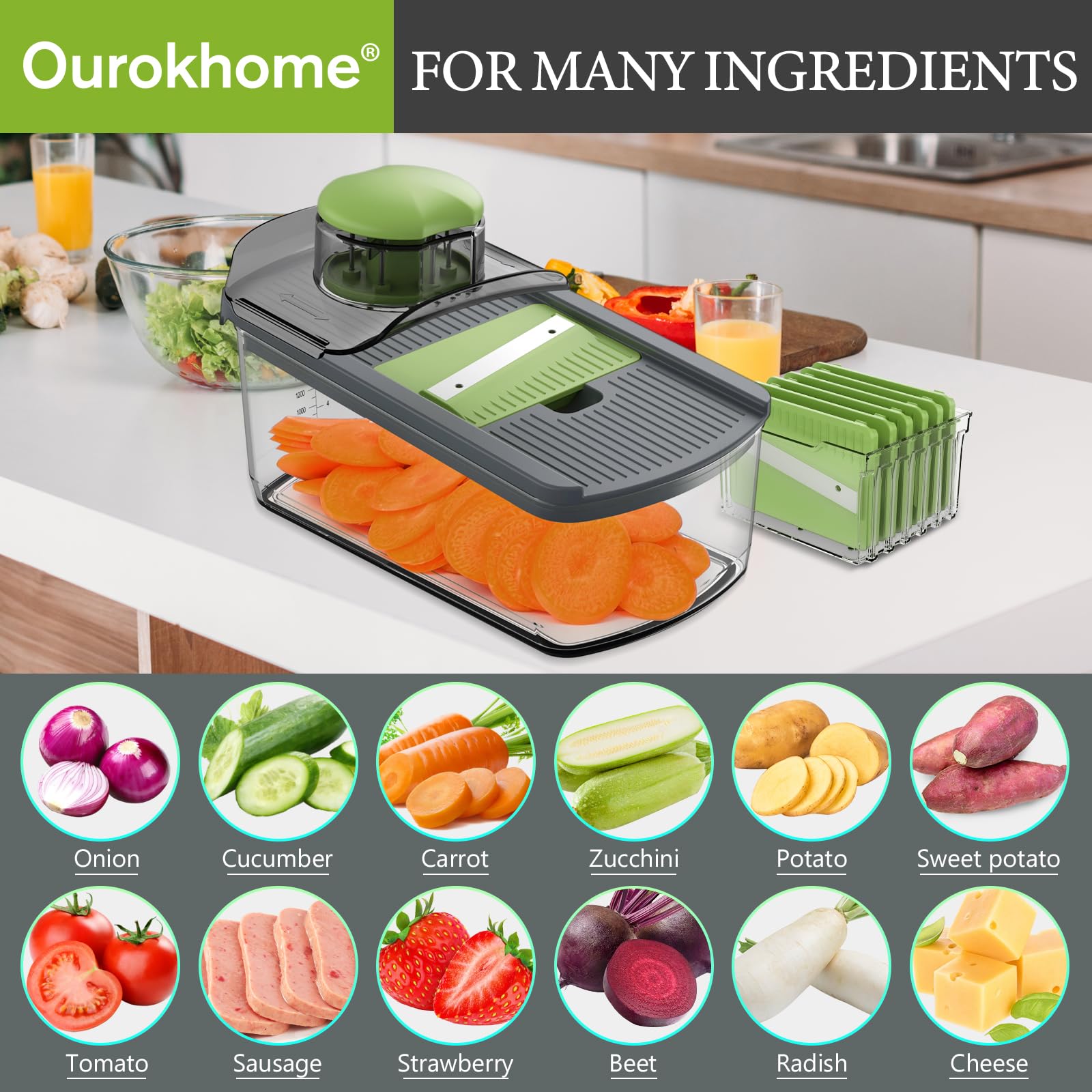 Ourokhome Mandolin Slicer for Kitchen Food, Hand Safe Vegetable S by Ourokhome - Angle View 8