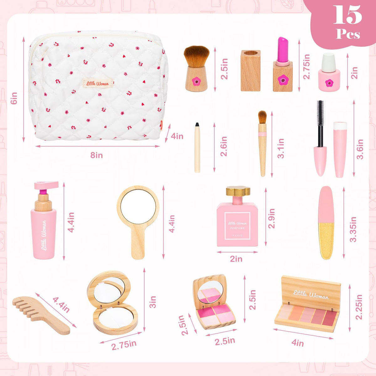 Wooden Makeup Toy Set for Girls Pretend Play Makeup Kit for - JugueteLand Official Imagery - 3