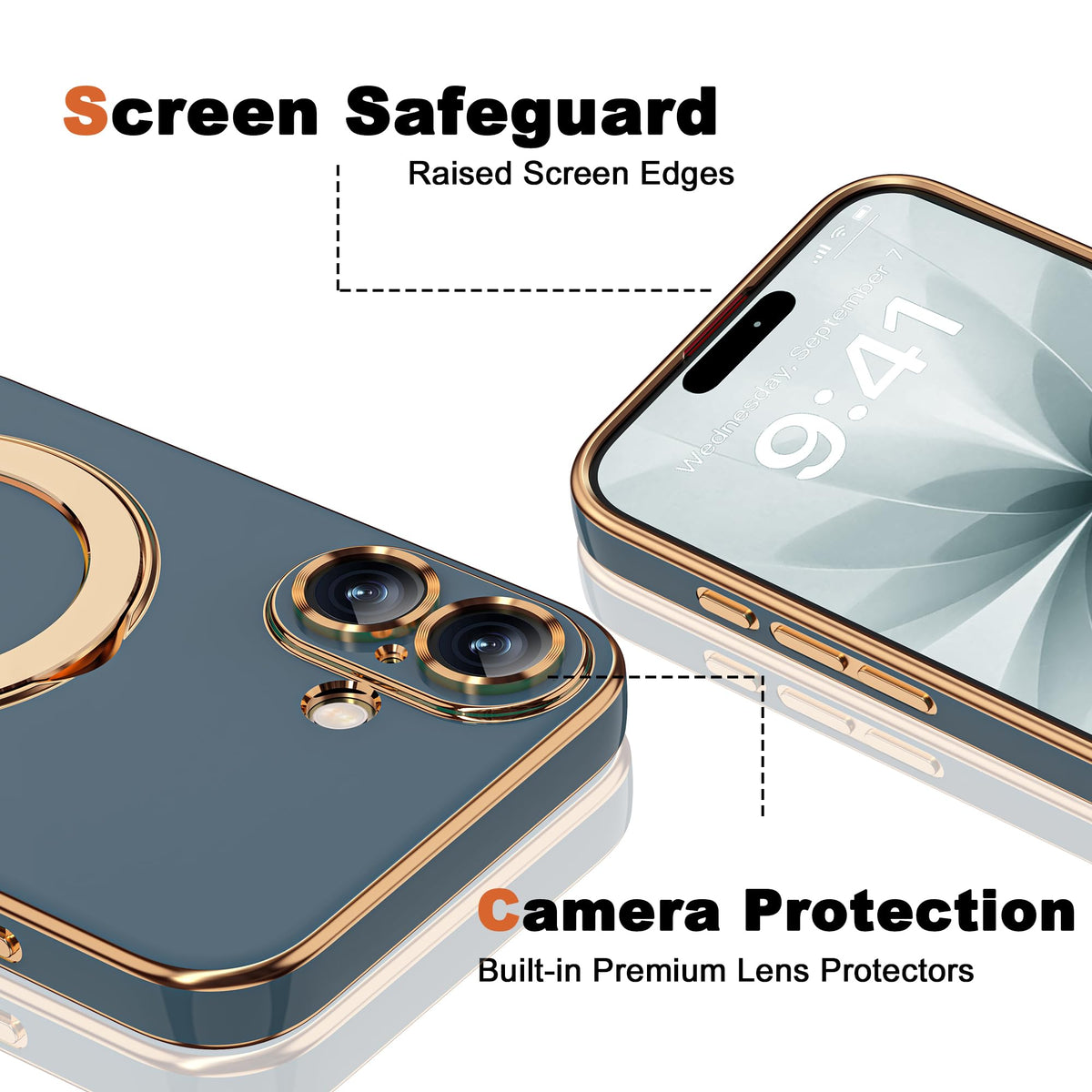 Plating Phone Case for iPhone 17 with Stand 6 3 Grey Blue - ETPESOK Official Imagery - 8