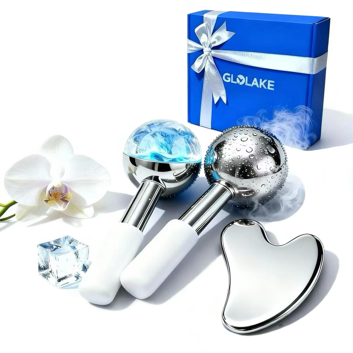 304 Stainless Steel Ice Roller for Face Eyes with Gua Sha 3 - GLOLAKE Official Imagery - 2