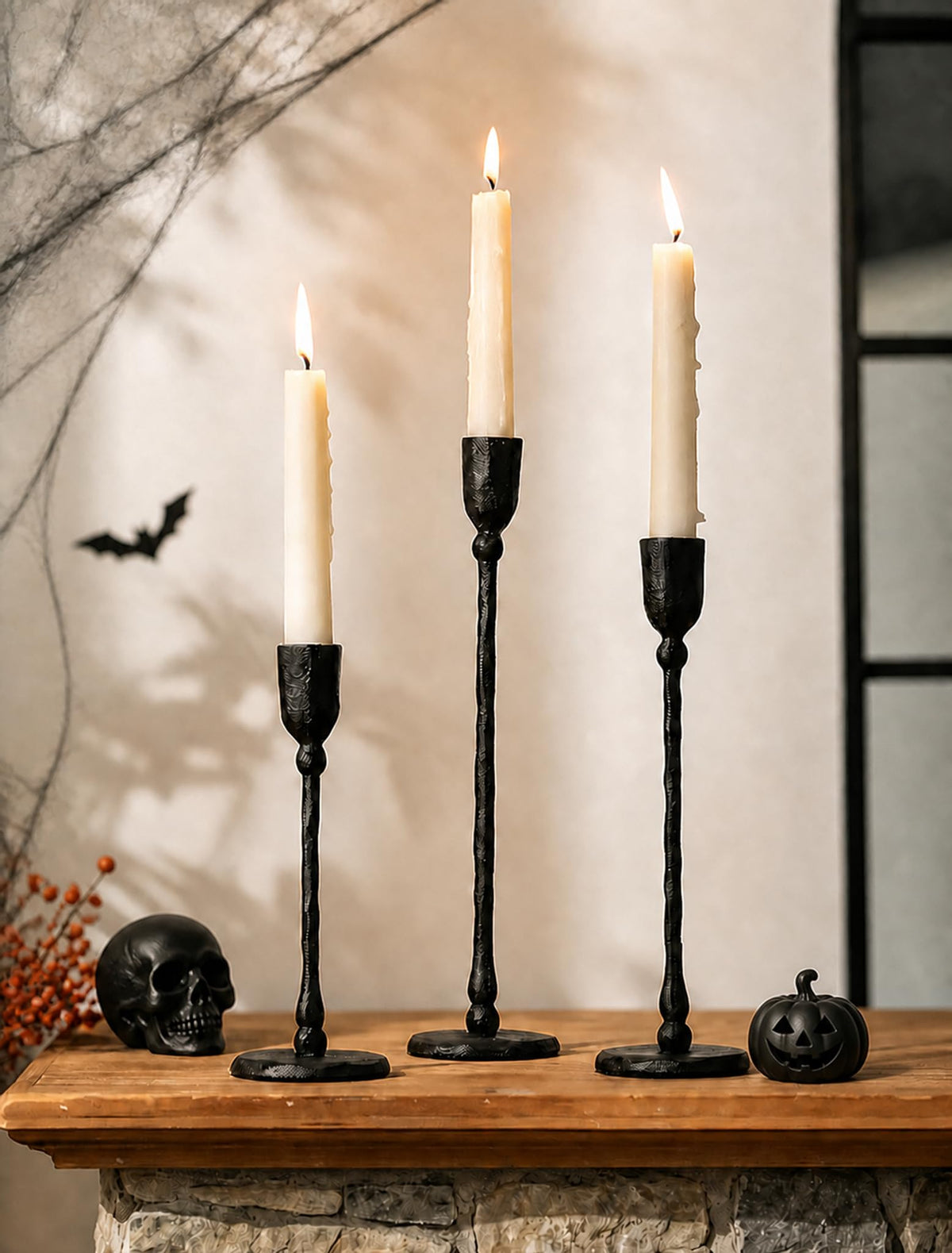 NUPTIO Cast Iron Candlestick Holders Black Candle Stick - NUPTIO Official Imagery - 1