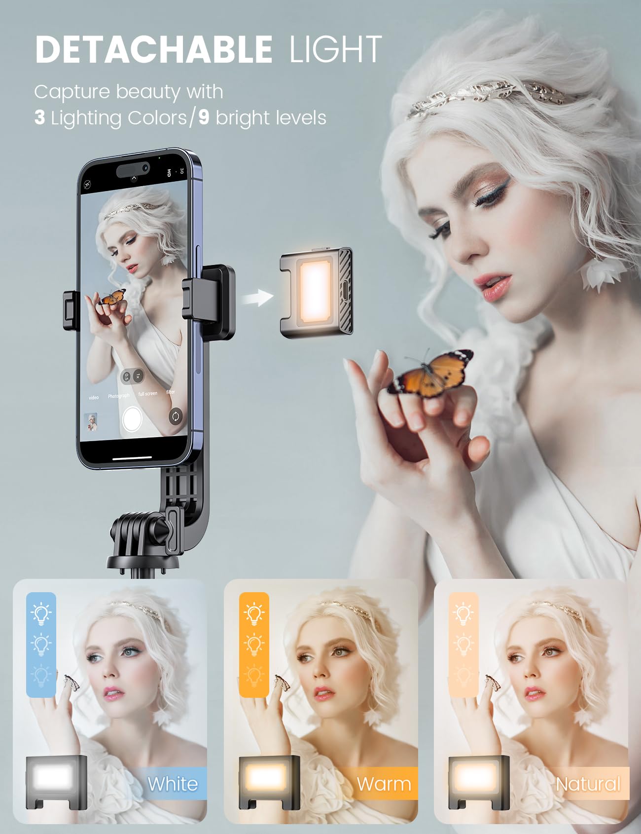 ANXRE Travel Selfie Stick Tripod with Fill Light＆Wireless Detacha by ANXRE - Angle View 2