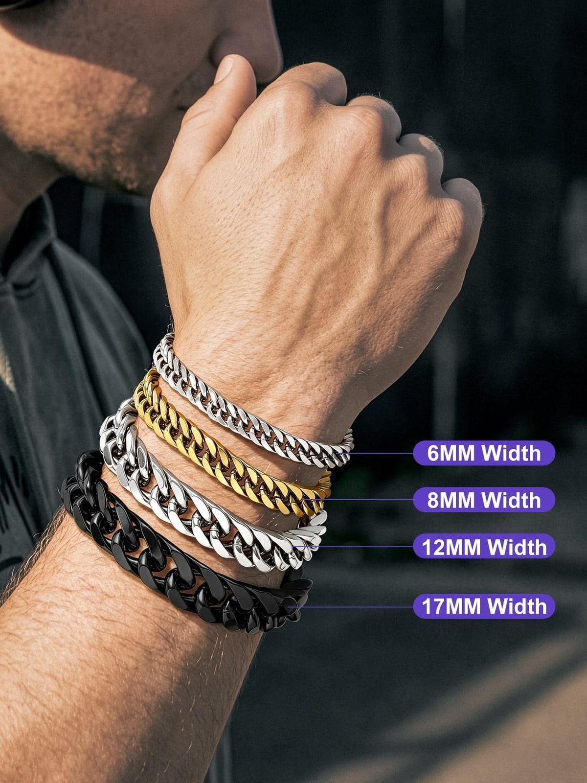 Richsteel Cuban Link Beacelet for Men Gold Black Silver 6 8 - Richsteel Official Imagery - 6