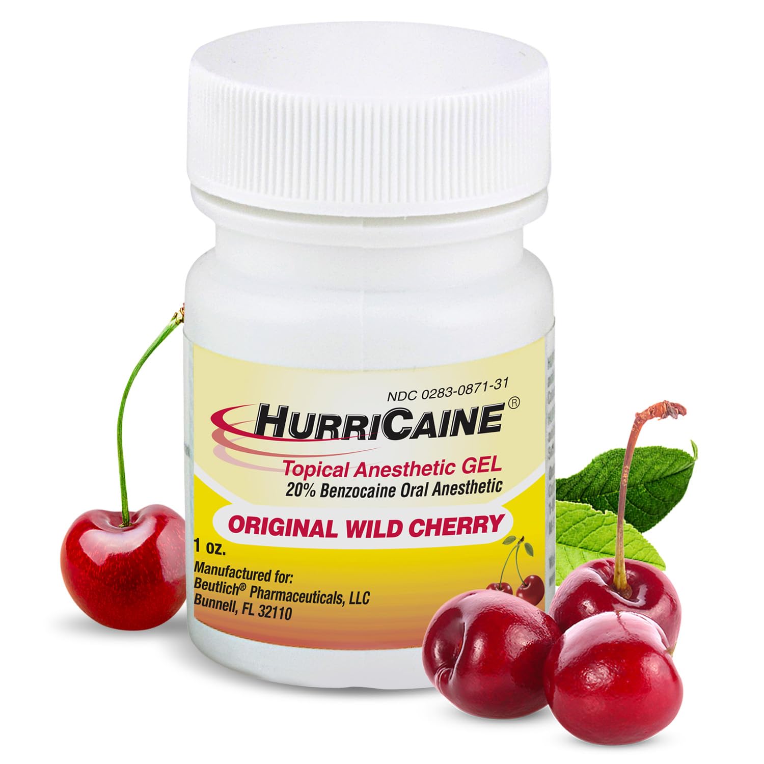 HurriCaine Fast-Acting 20% Benzocaine Oral Pain Relief Gel, Wild Cherry 1oz