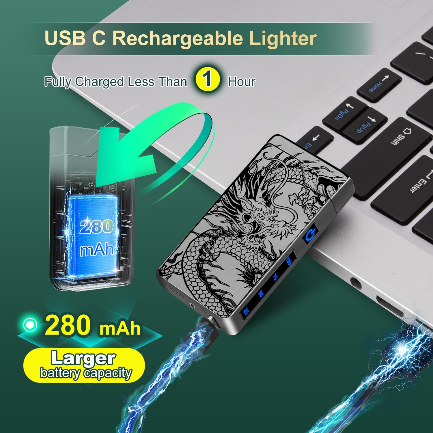 LcFun Electric Lighter Rechargeable Plasma Lighter Men Cool Drago - LcFun Official Product View 6