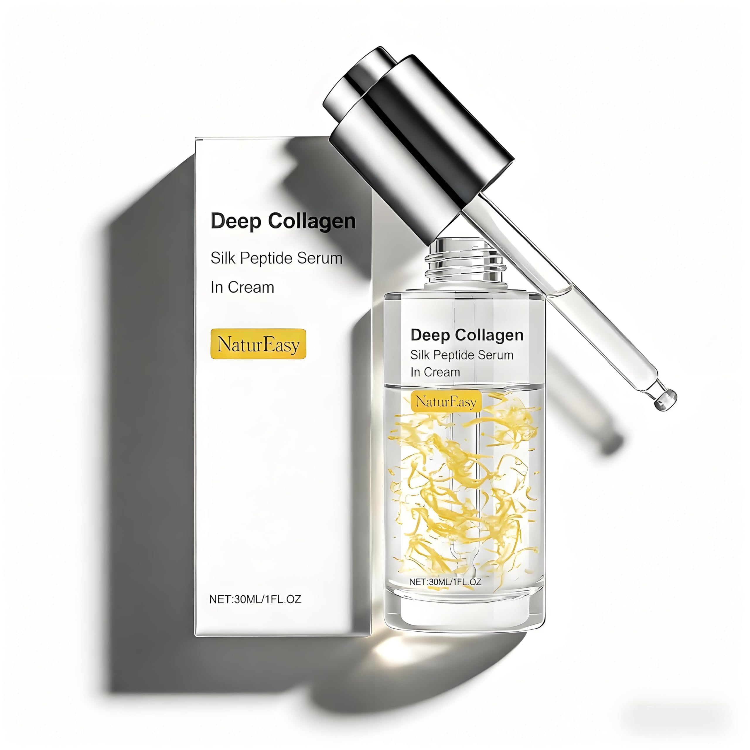 Deep Collagen Silk Peptide Serum - Anti-Aging Facial to Instant Face Lift - Smooth + Blur Fine Lines and Wrinkles,Copper Peptides With Collagen & Multi Peptides All Skin Types - NaturEasy Official Product View 2