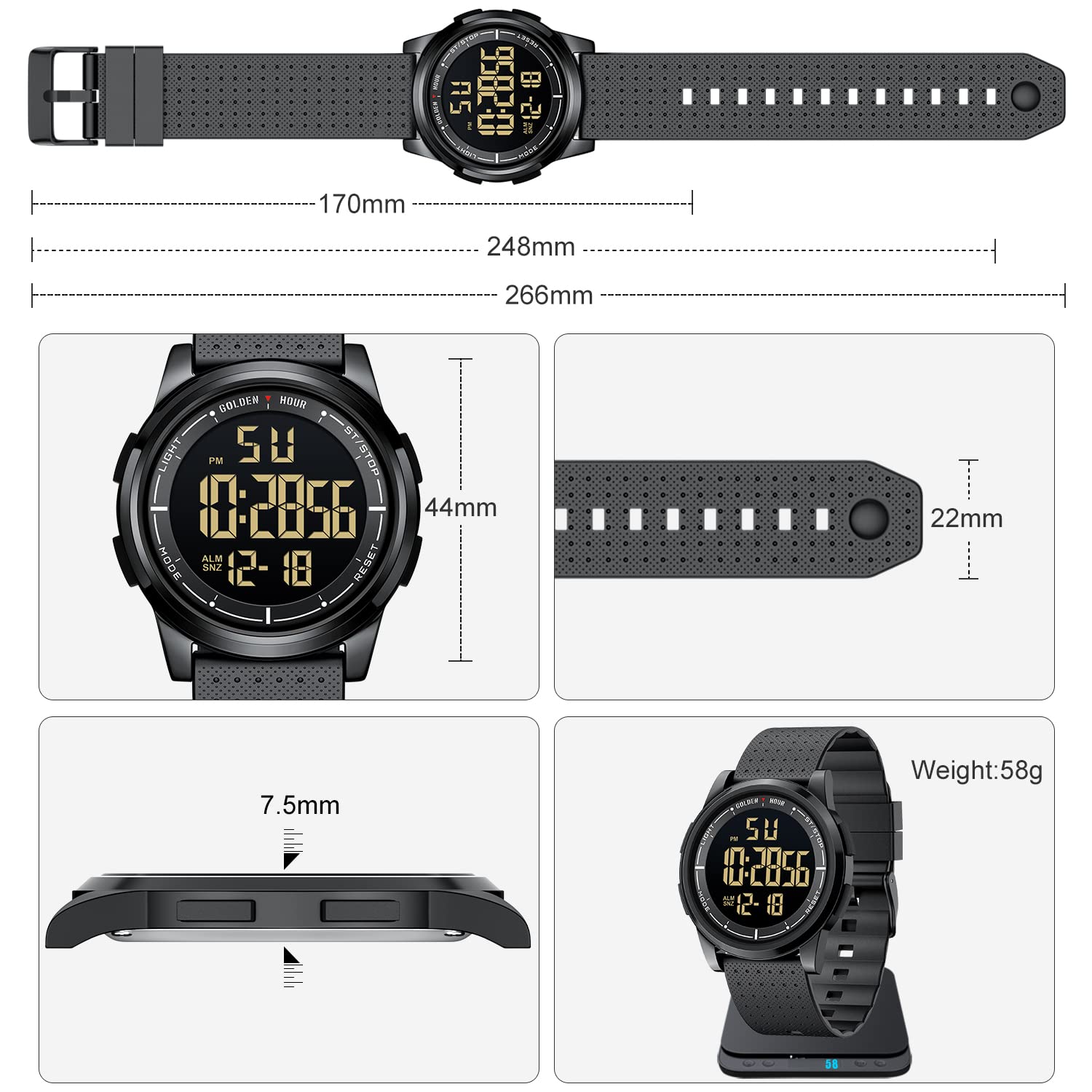 GOLDEN HOUR Ultra-Thin Minimalist Sports Waterproof Digital Men's Watc - View 5