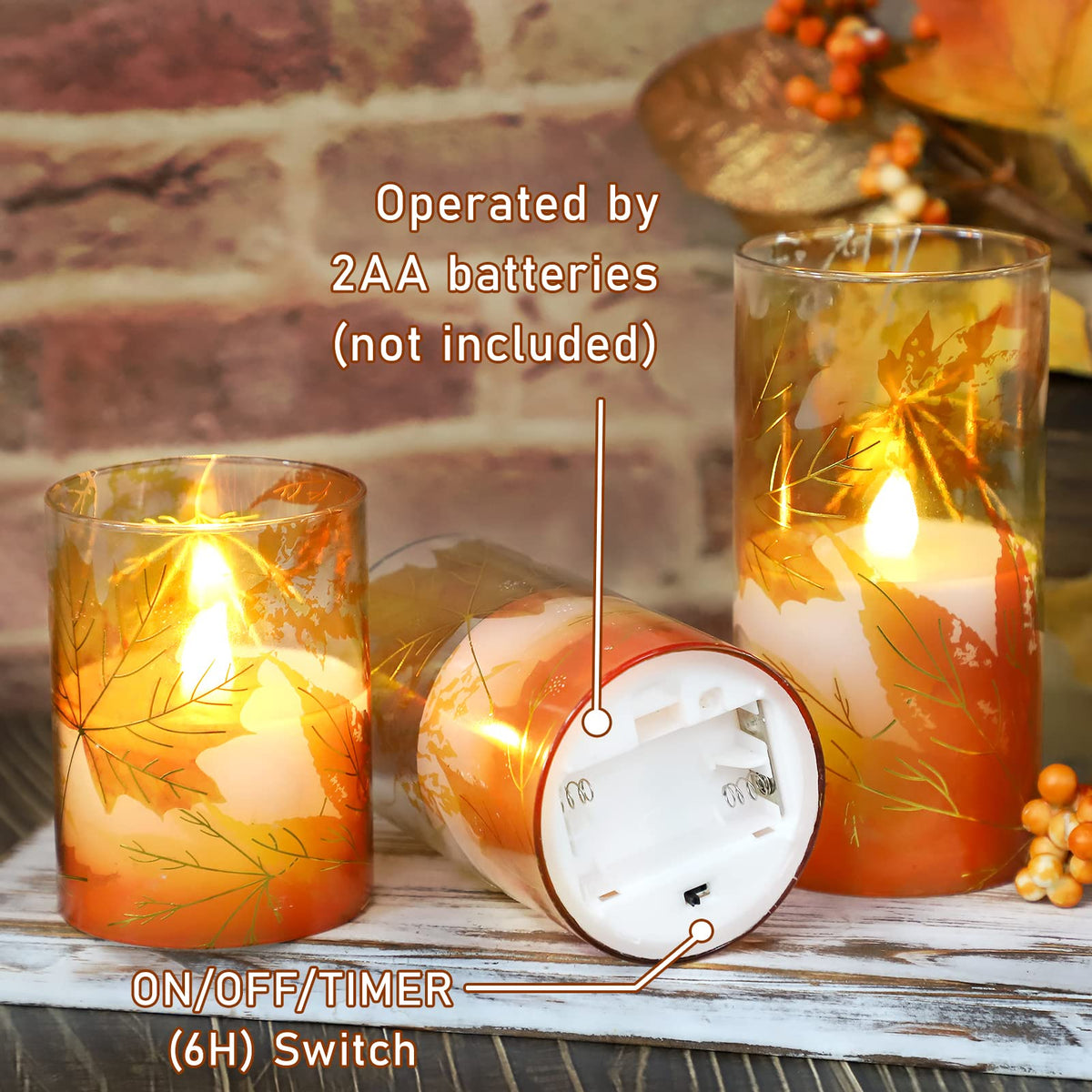 Fall Decor Flameless Candles Maple Leave Battery Operated - FLAVCHARM Official Imagery - 4